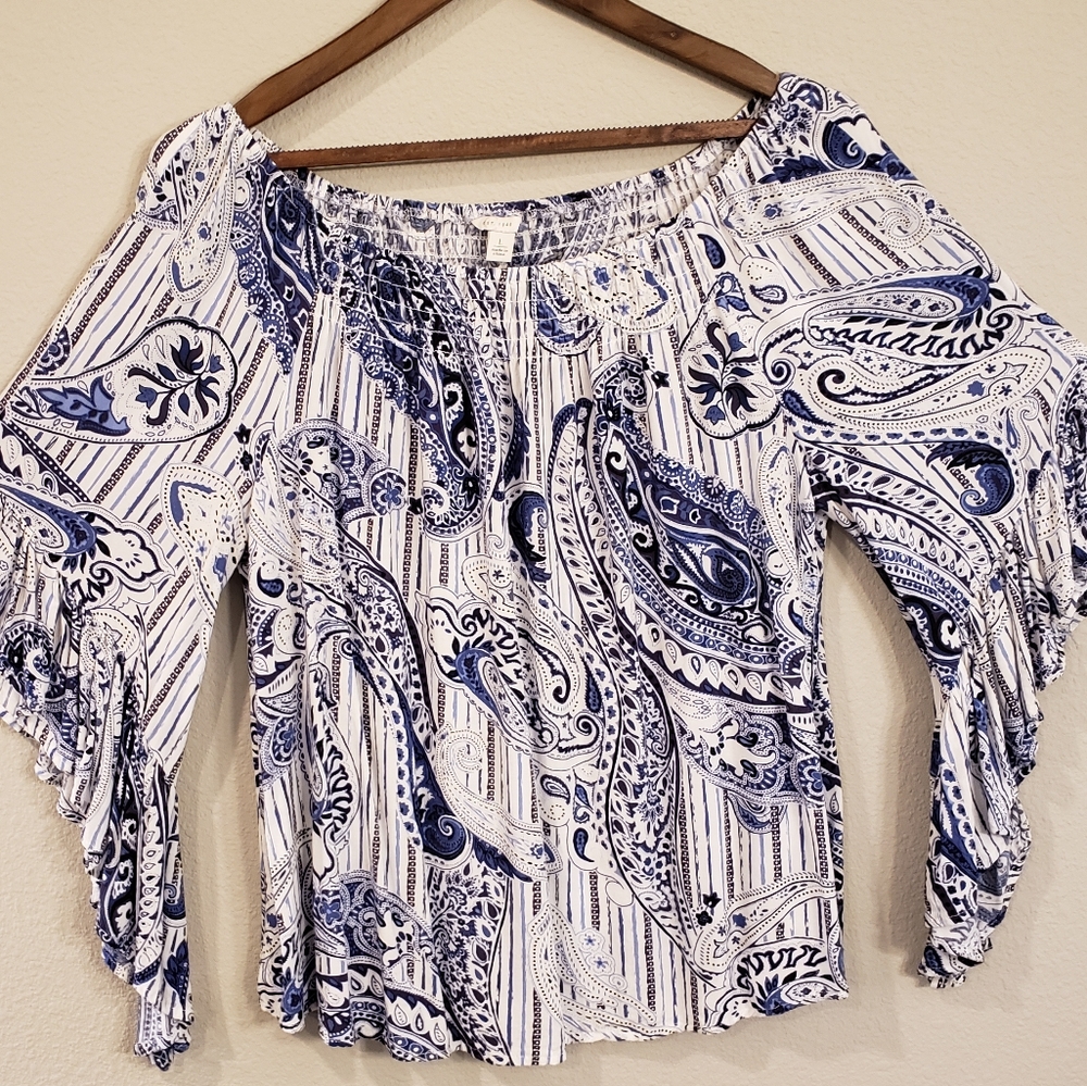 Paisley Print Blouse with Bell Sleeves